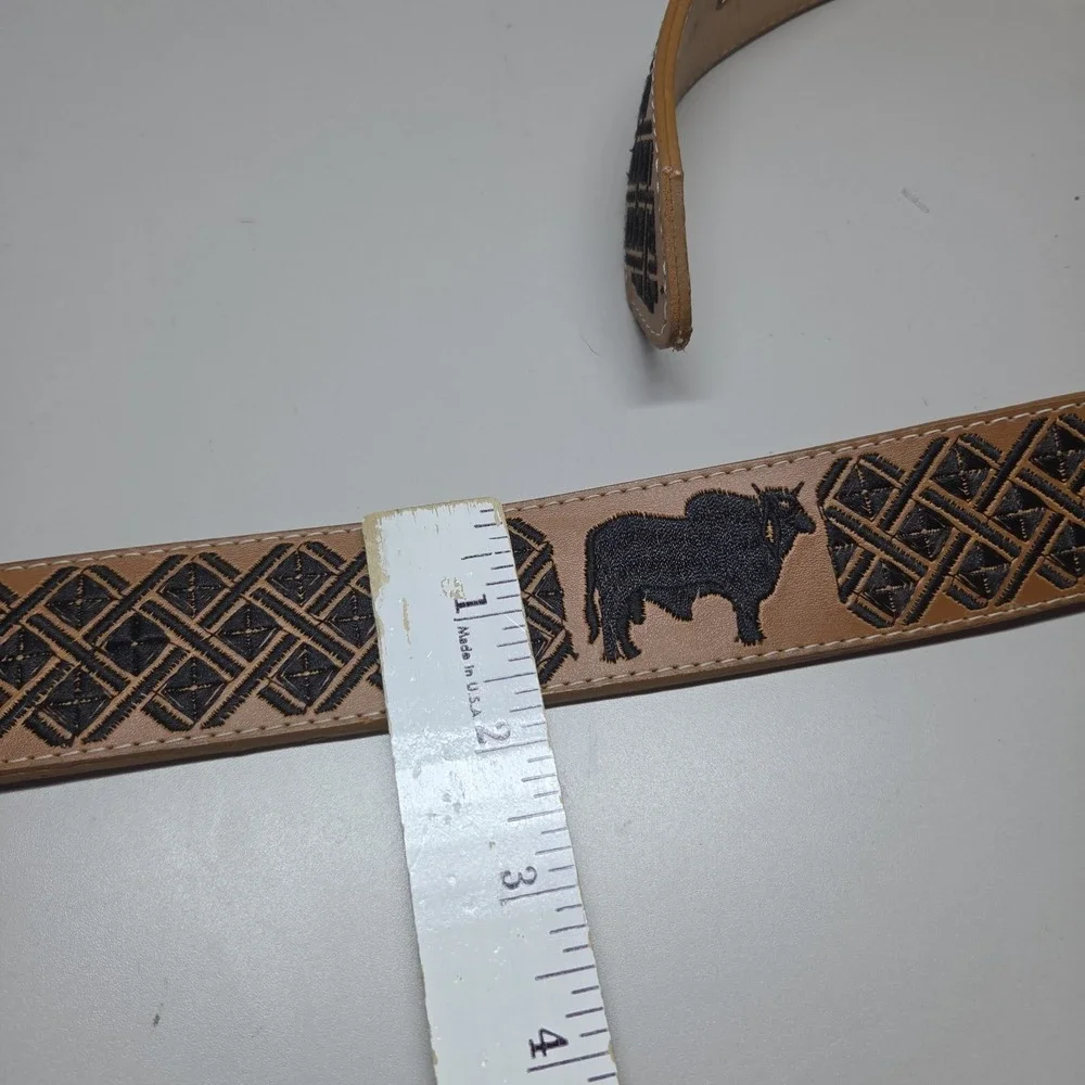 Brown Leather Western‎ Embroidered Style Belt Bull Rodeo Toro
